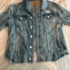 Blank NYC - Distressed denim jean jacket with pockets, raw hem - medium
